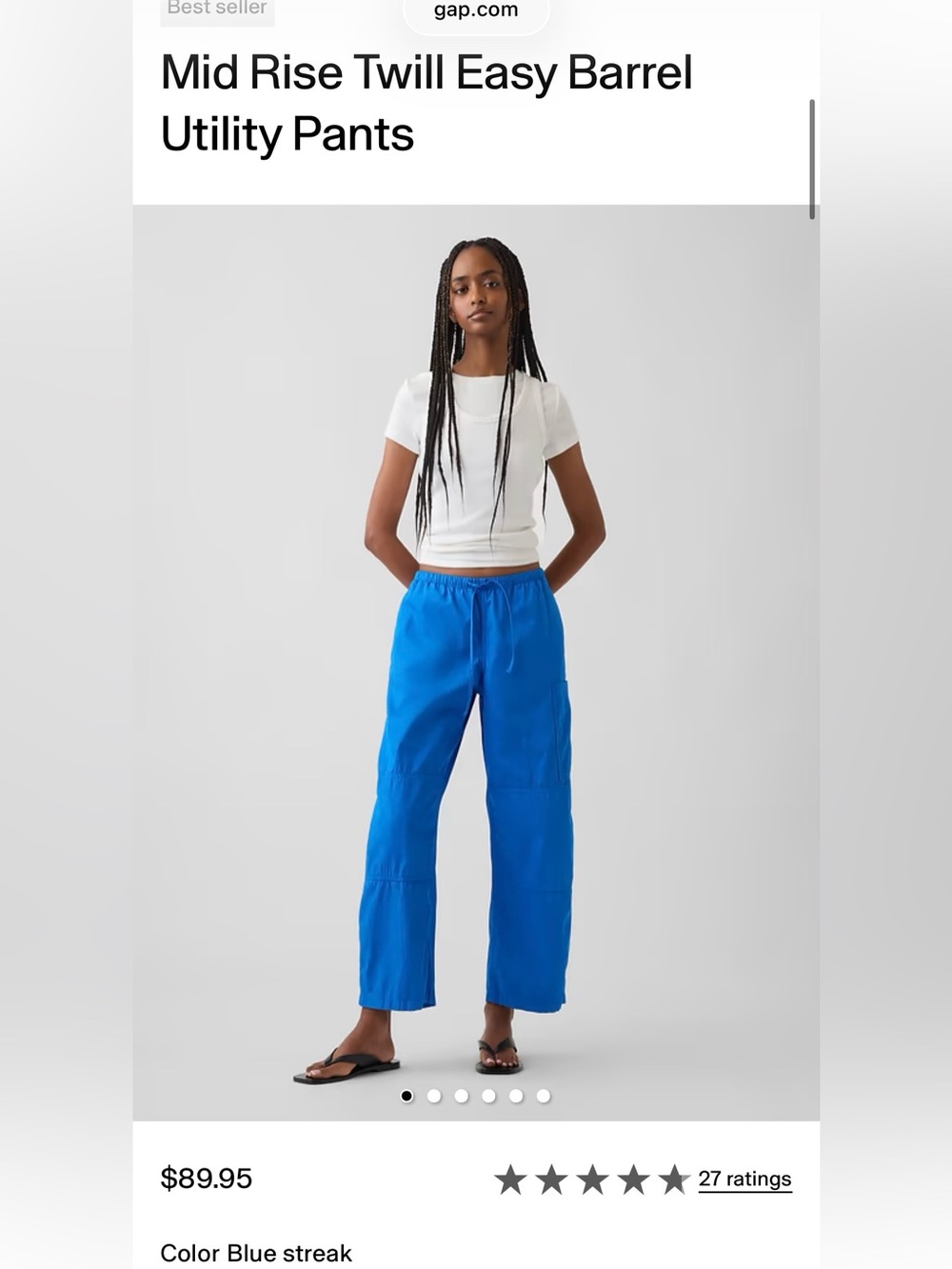 GAP Bright Blue Mid-Rise Utility Pants XS Petite